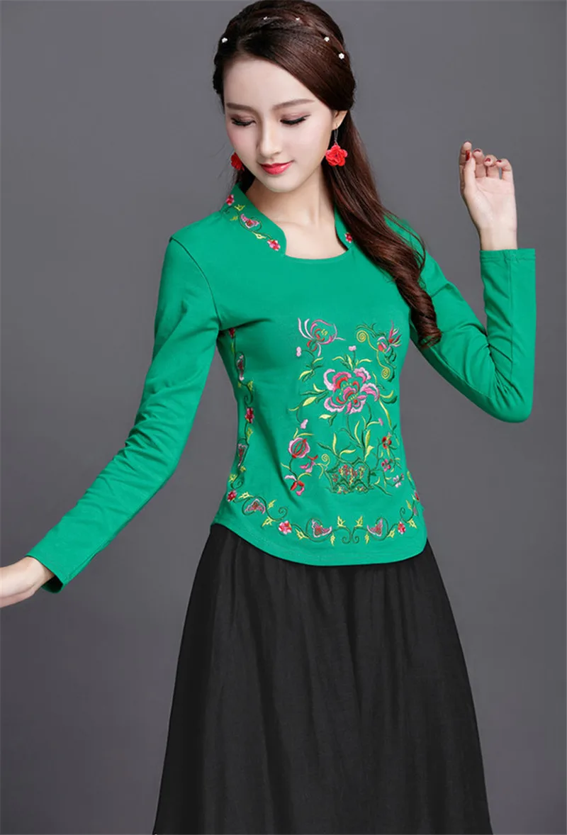 Вышивка китайский Stlye размера плюс Blusa Feminina Летний Топ Блузка сорочка Femme Топы рубашка женская рубашка Харадзюку Feminina