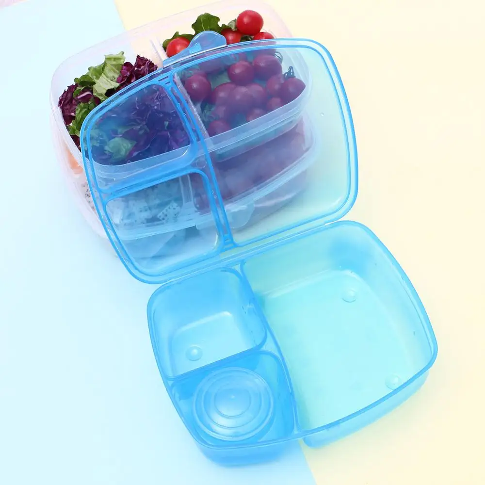 Коробка для фруктов Ланч бокс контейнер еды с 3 ячейками и 1 бутылкой овощи Рис