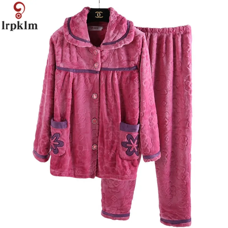 Осенне зимний фланелевый Пижамный костюм 2017 Новый большой iSze женские пижамы