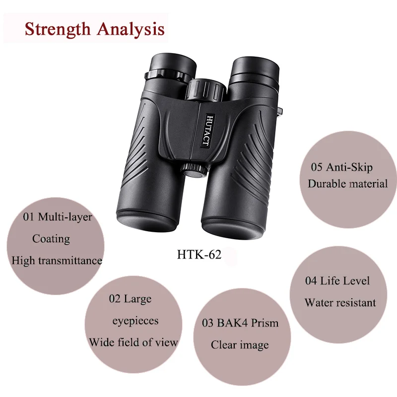 Powerful Binoculars For Hunting 10x42 BAK4 Prismaticos Safari with Strap Smartphone Clip HUTACT | Измерительные инструменты