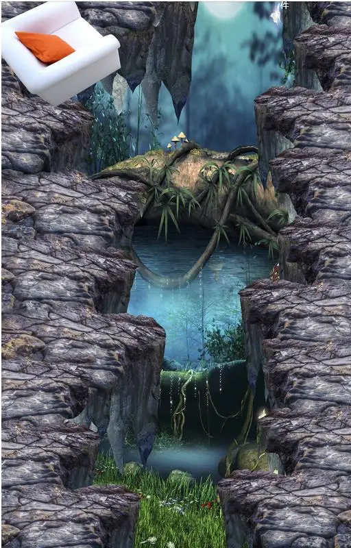 Напольные фотообои 3D обои горные скалы на открытом воздухе картина Mural-3d ПВХ