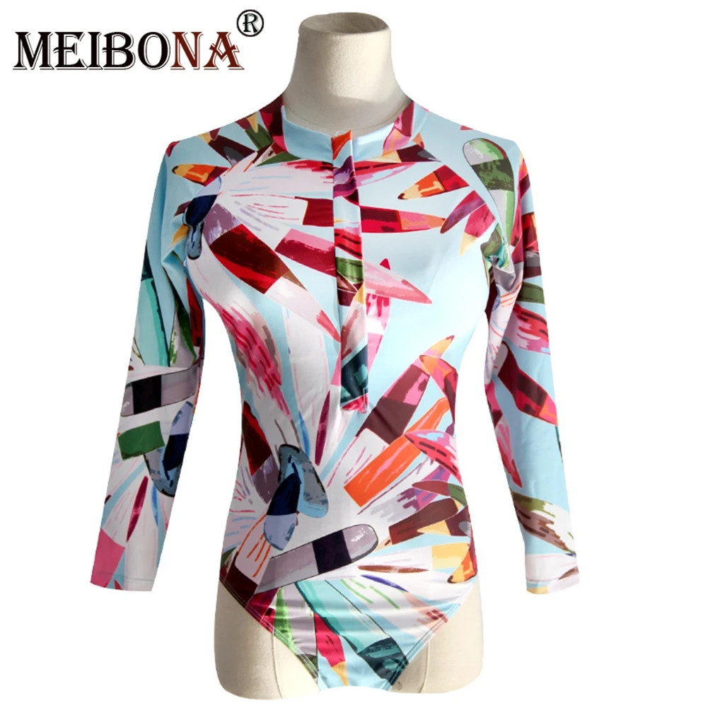 2018 Цельный купальник цельный костюм с длинным рукавом Купальник женский