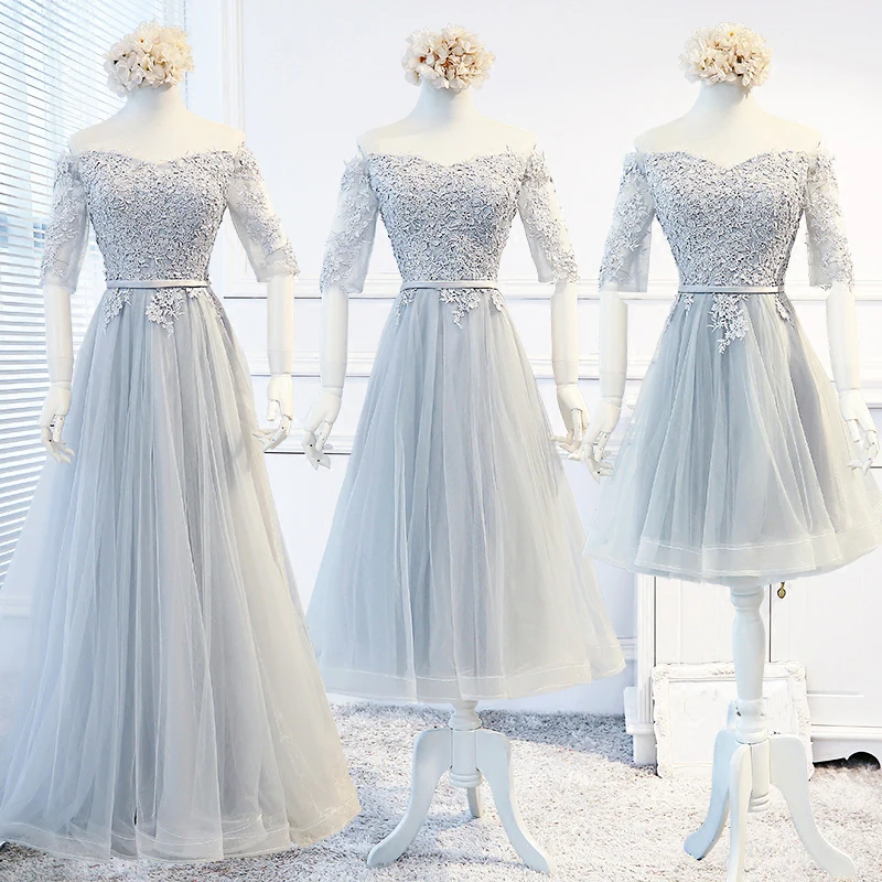 

High Quality Wedding Guest Dress Sky Blue Lace-Up Sash Full-Length Natural Illusion Bridesmaid Dresses