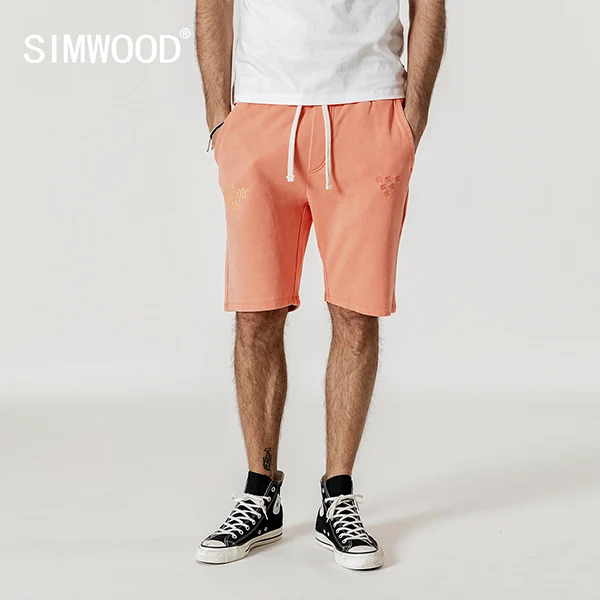 orange SIMWOOD, летние новые спортивные шорты с вышивкой, мужские повседневные эластичные шорты с буквенным принтом, спортивные шорты 190140 - Цвет: orange