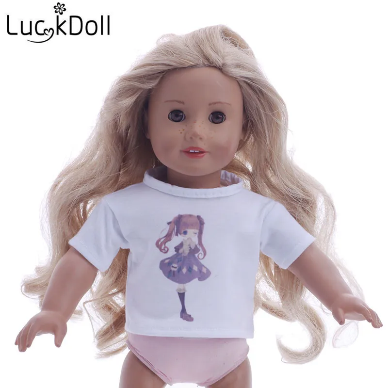 LUCKDOLL белая короткая футболка с принтом подходит для 18 дюймов американский размер
