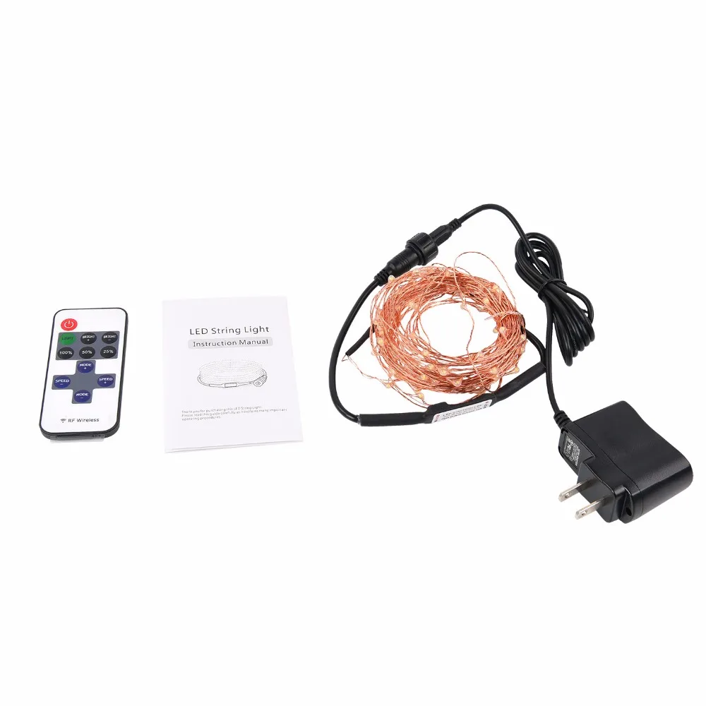 Светодиодная гирлянда с медным проводом 10 метров 100 + адаптер питания 5 В пульт