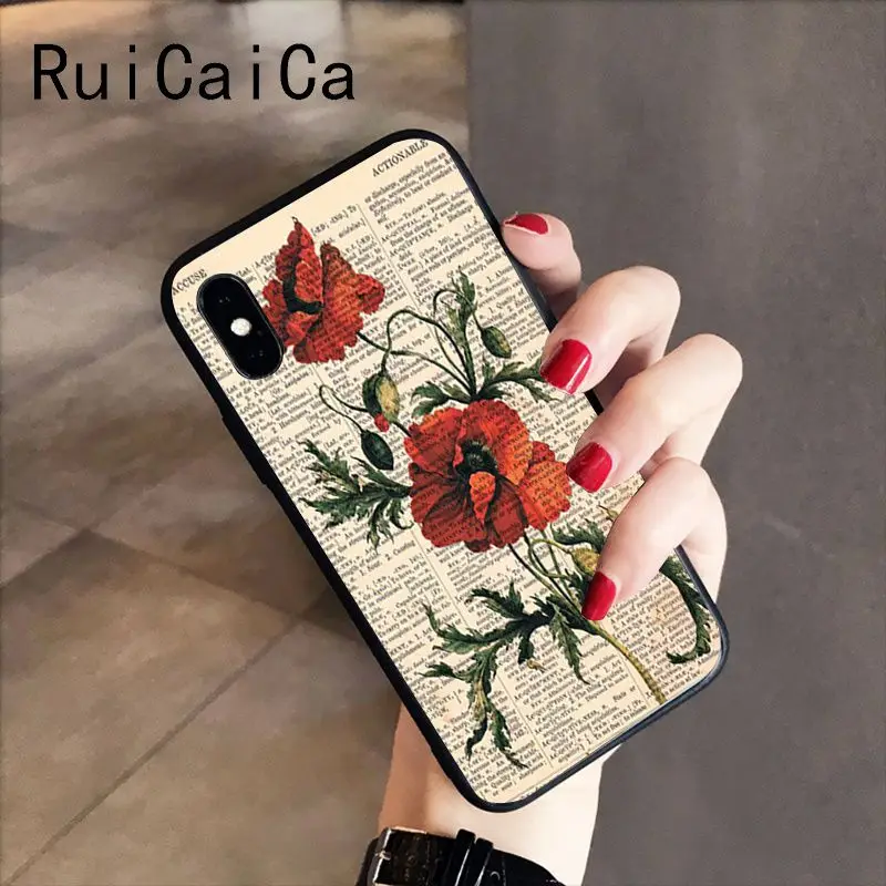 RuiCaiCa книжный арт винтажный принт цветущего черного цвета мягкий чехол для