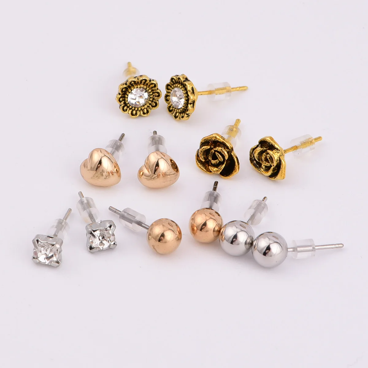 Новые модные ювелирные изделия с цветком в форме сердца 1 карточка = 6 пар E0031 -