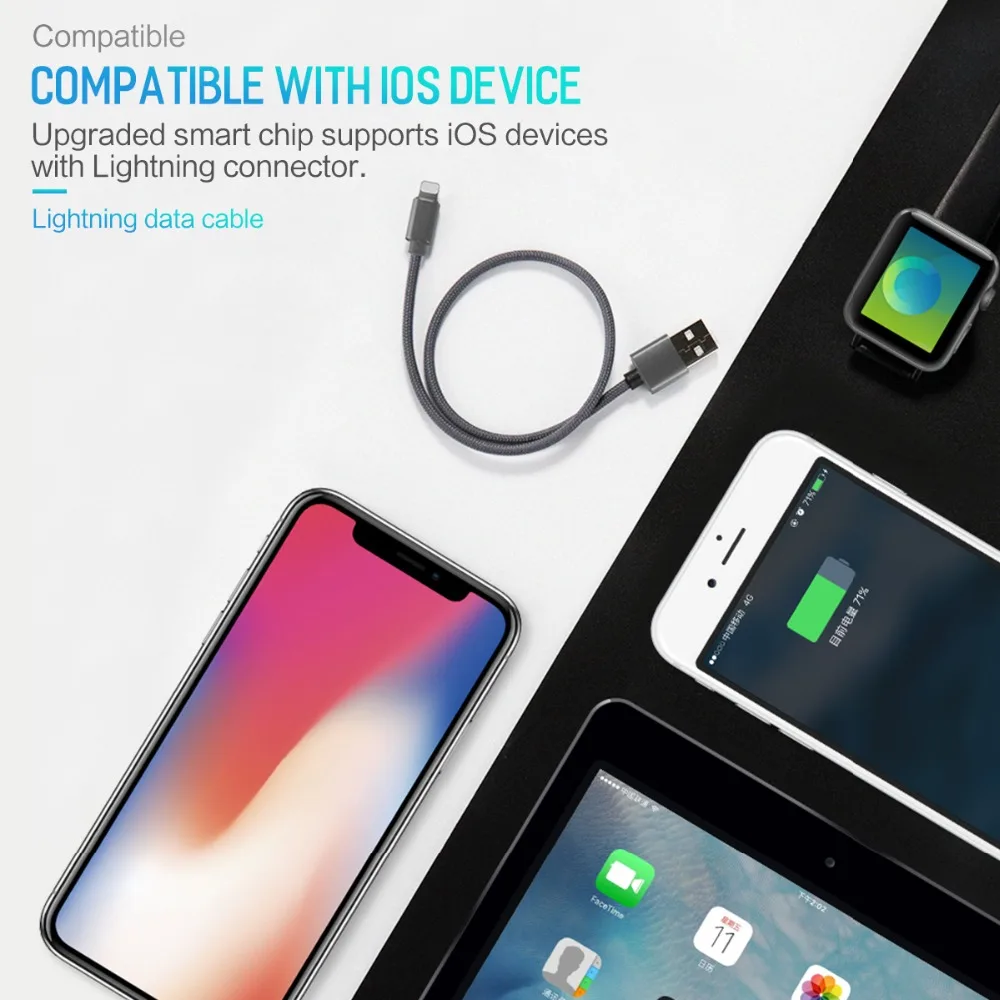 ROCK USB кабель для iPhone кабель для быстрой зарядки для осветительного кабеля для iPhone XS Max XR X 8 7 6 5 Plus iPad iOS