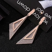 yun ruo new arrival fashion frosted triangle stud earring woman rose gold color titanium steel jewelry birthday gift never fade