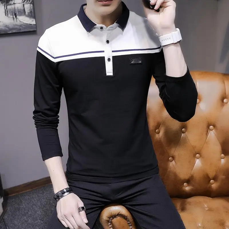 Рубашка-поло мужская с длинным рукавом модная повседневная одежда в стиле