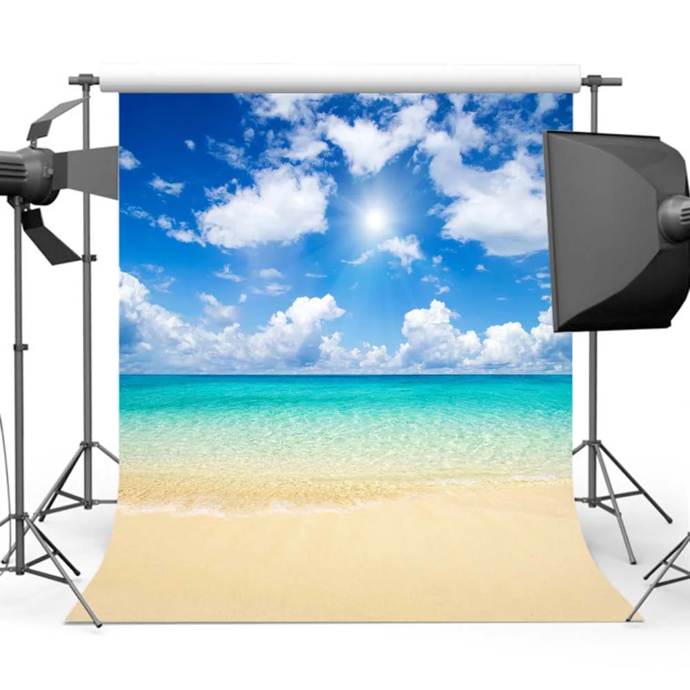 

Summer Sandy Beach Background Photography Blue Sky Sea Backdrops for Photo Studio MR-2244