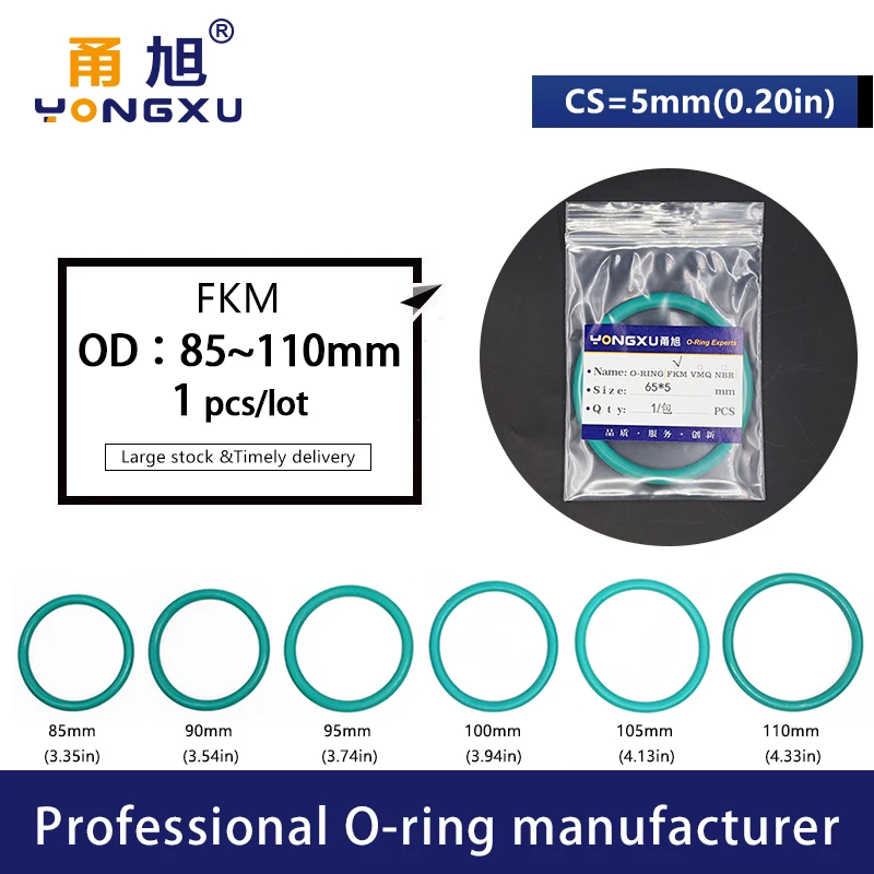 Green FKM Rubber fluororubber O-rings Seals CS5mm OD85/90/95/100/105/110*5mm Ring Seal Gasket Fuel sealing organic Rings Washer |