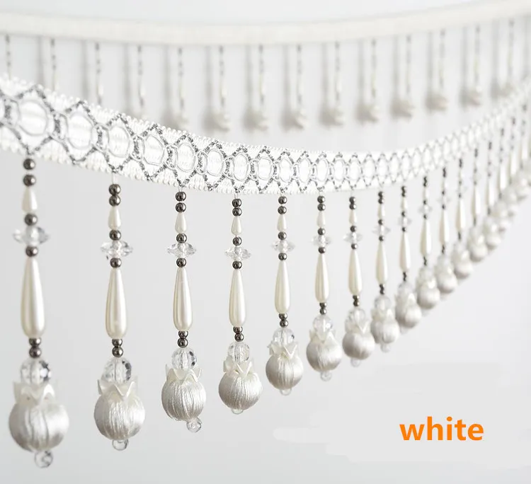 2meter 14cm Wide Bead Fringe Lace Trim For DIY Lamp Curtains Sofa Stage Glass Decorate gray red light coffee Dark white | Дом и сад