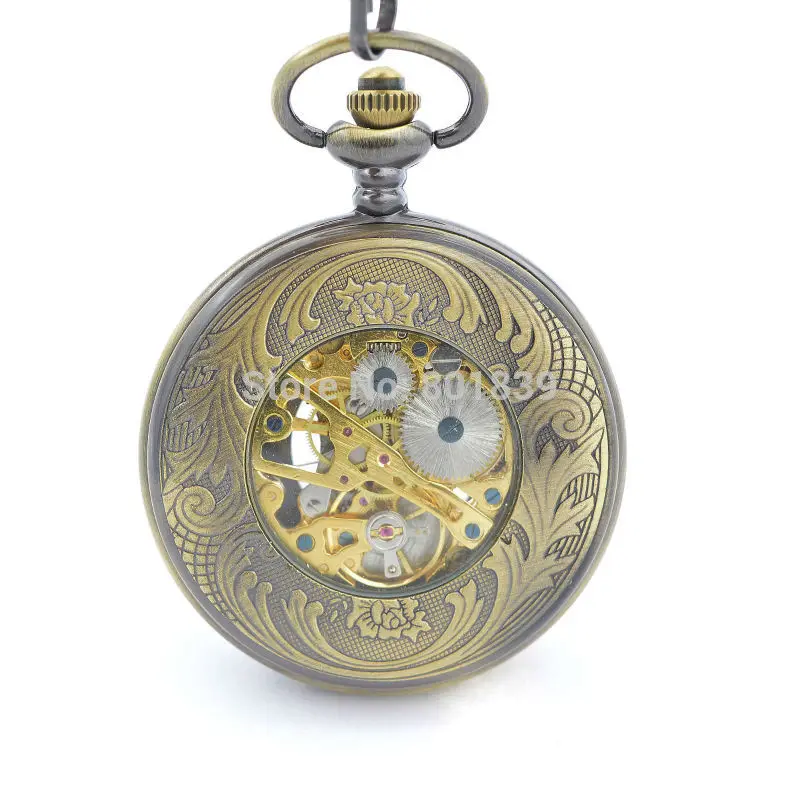 H187 бронзовые мужские часы с каркасом выгравированные ручные механические