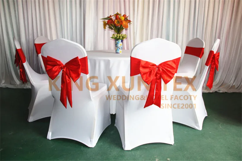 

White Stretch Lycra Spandex Chair Cover With Lycra Band With Satin Bow Banquet Wedding Event Decoration