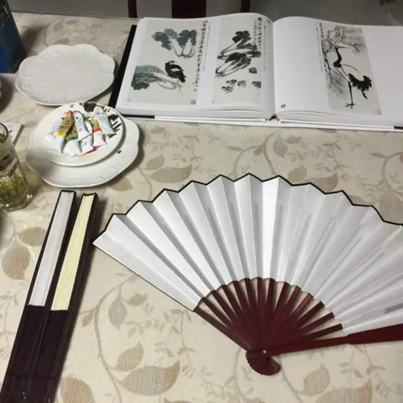 10 дюймов шелковая ткань пустой китайский складывающийся веер деревянный бамбук