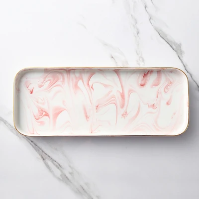 pink 31x12.5cm Мраморный квадратные керамические пластины дома посуда тарелка для стейка поднос, тарелка для фруктов и тарелка посуда для десерта, завтрака тарелка для торта - Цвет: pink 31x12.5cm
