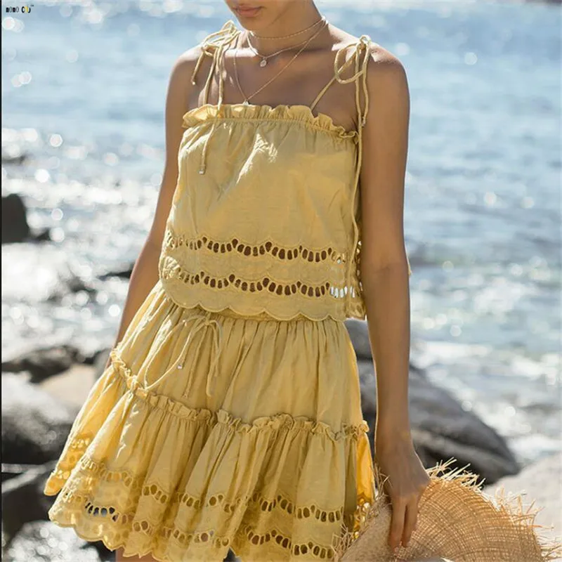 Модный летний женский комплект из 2 предметов топ и юбка без рукавов принт