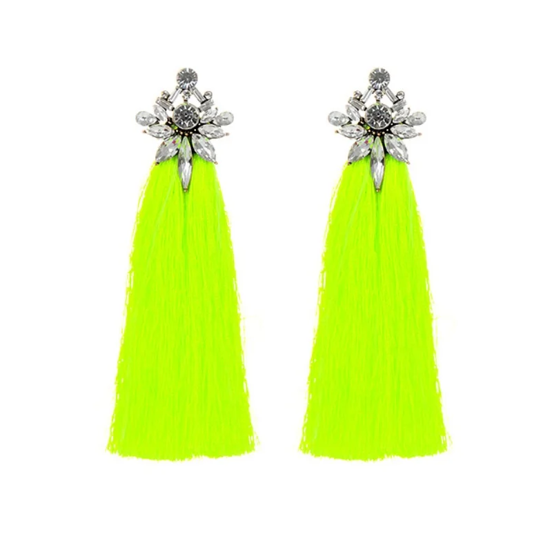 flower green Длинные желтые серьги с кисточками, Кристалл, горный хрусталь, корейский Винтаж, розовый большой цветок, сердце, серьги-гвоздики для женщин, рождественские серьги - Окраска металла: flower green