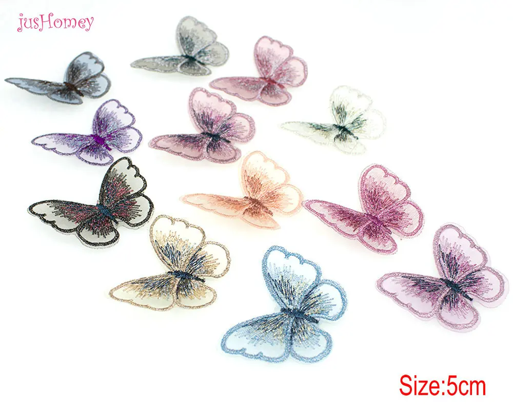 30 шт./лот микс вышивка кружева бабочка аппликации 5 см полупрозрачный один слой