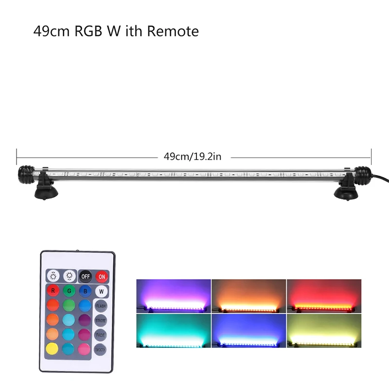 49cm RGB With Remote Аквариумный светильник светодиодный водонепроницаемый светильник для аквариума подводный светильник для аквариумов декоративный светильник для аквариумов лампа для растений 19-49 см 220 В мощность ЕС - Цвет: 49cm RGB With Remote