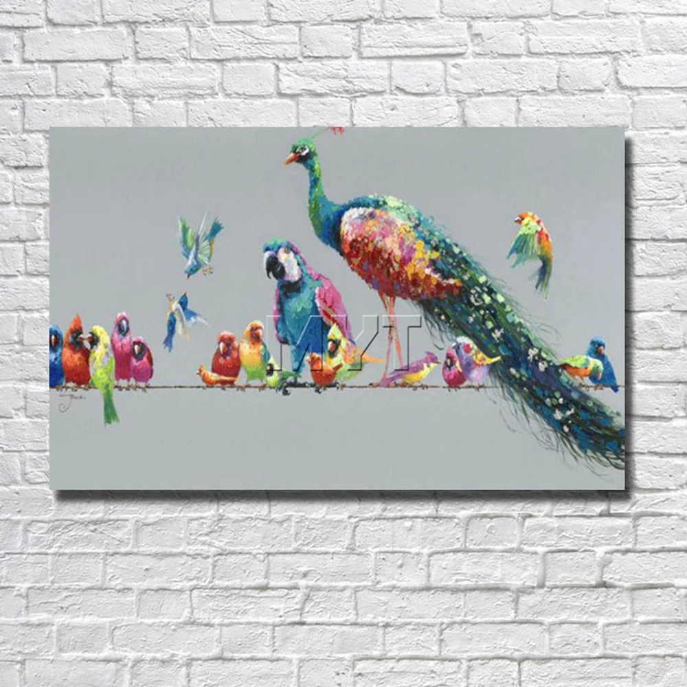 Beautiful Peacock and Parrot Painting Canvas  Home Decor Living Room  Decor  Pictures With Framed Painting to Hang Wall Painting
