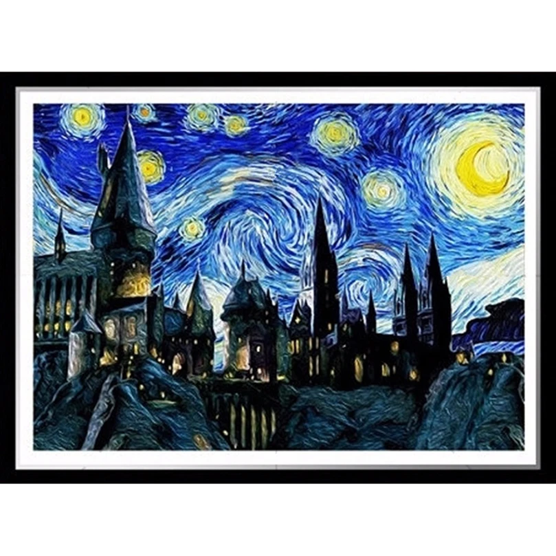 Starry night &amp church Diy embroidery with diamond needlework painting mosaic dmc paint cross-stitch decor handwork AS128 |