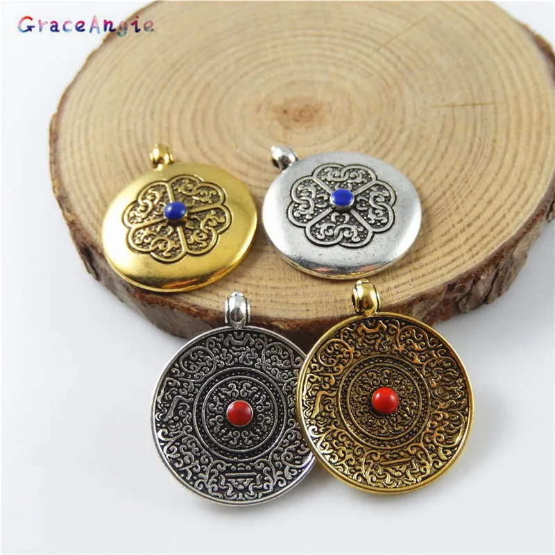 GraceAngie 6 шт. смешанные античные золотые/Бронзовые Круглые Подвески из цинкового сплава для изготовления ювелирных изделий ожерелье кулон металлический аксессуар для домашнего творчества