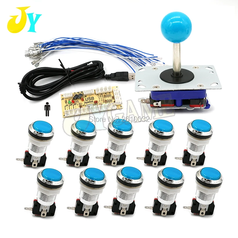 Один игрок Аркады нулевой задержкой комплект USB энкодера для PC ZIPPY джойстик+ 5 В светодиодный подсветкой хромированная кнопки
