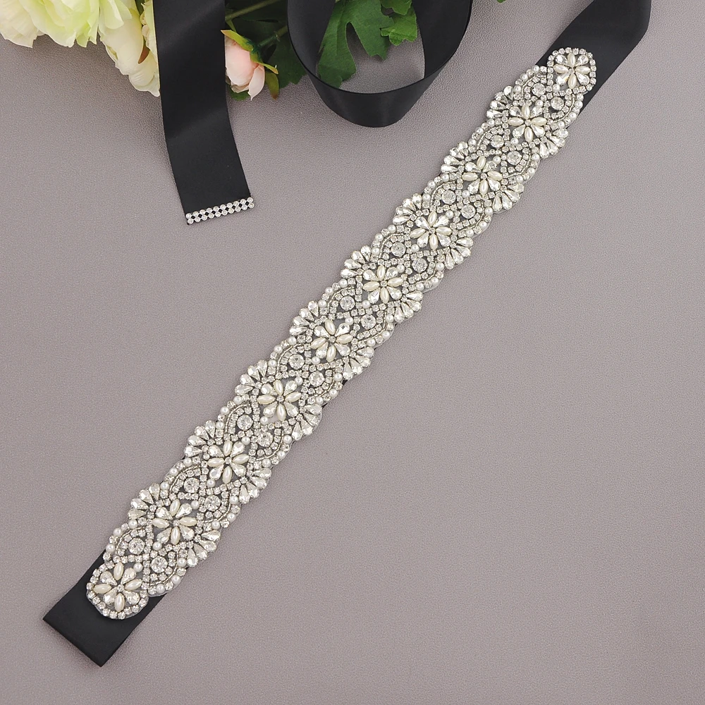 JaneVini роскошные стразы черные свадебные ленты для свадебного платья Лента ручной