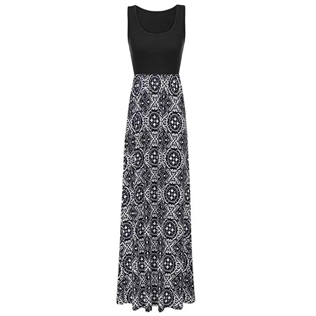 Женское Макси платье большого размера с круглым вырезом летнее без рукавов