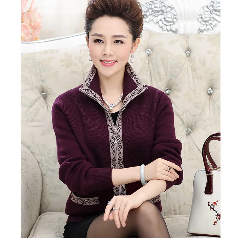 

Middle-aged Women Autumn Winter Knitwear Cardigan Coat Large size Loose Long-sleeve Zipper Sweater Coat Casual Knitted Tops 5XL
