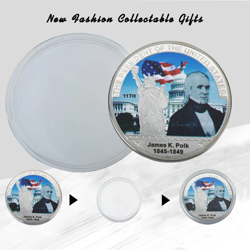 WR памятная монета James Knox Polk с серебряным покрытием из фольги металлические