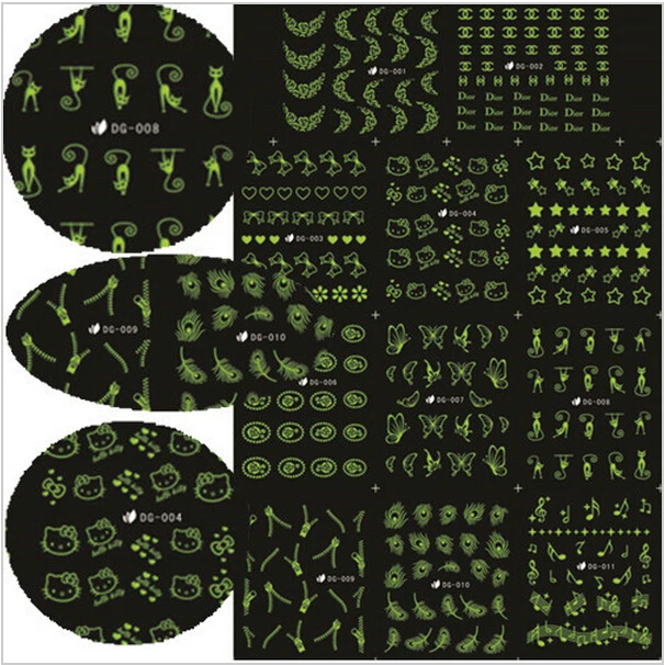 Светящиеся наклейки для дизайна ногтей Бабочка Кот молния Павлин сделай сам