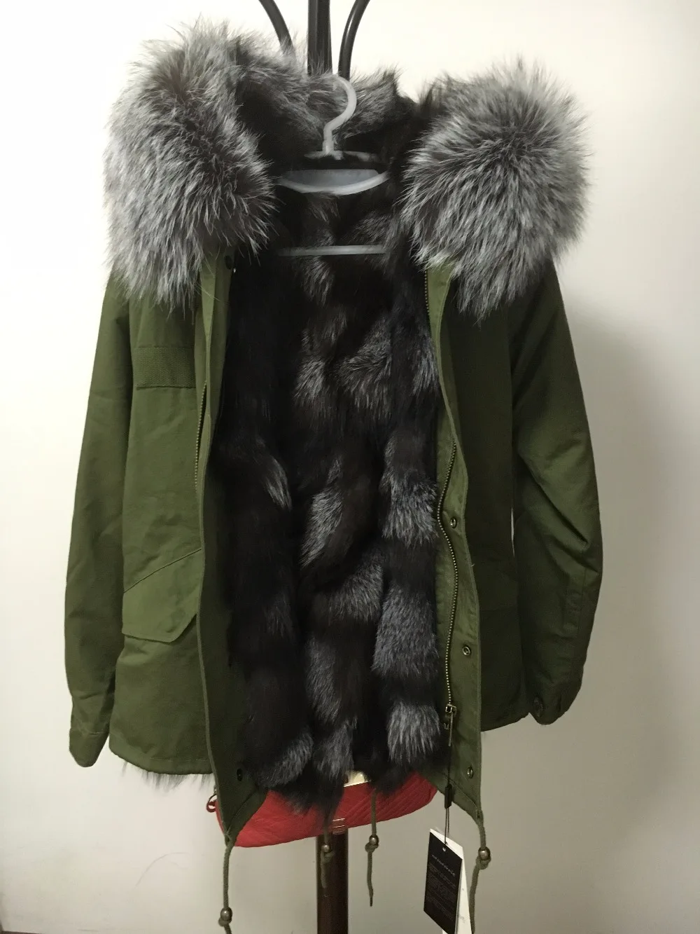 Зимняя куртка женская 2017 короткий армейский зеленый парка пальто натуральный