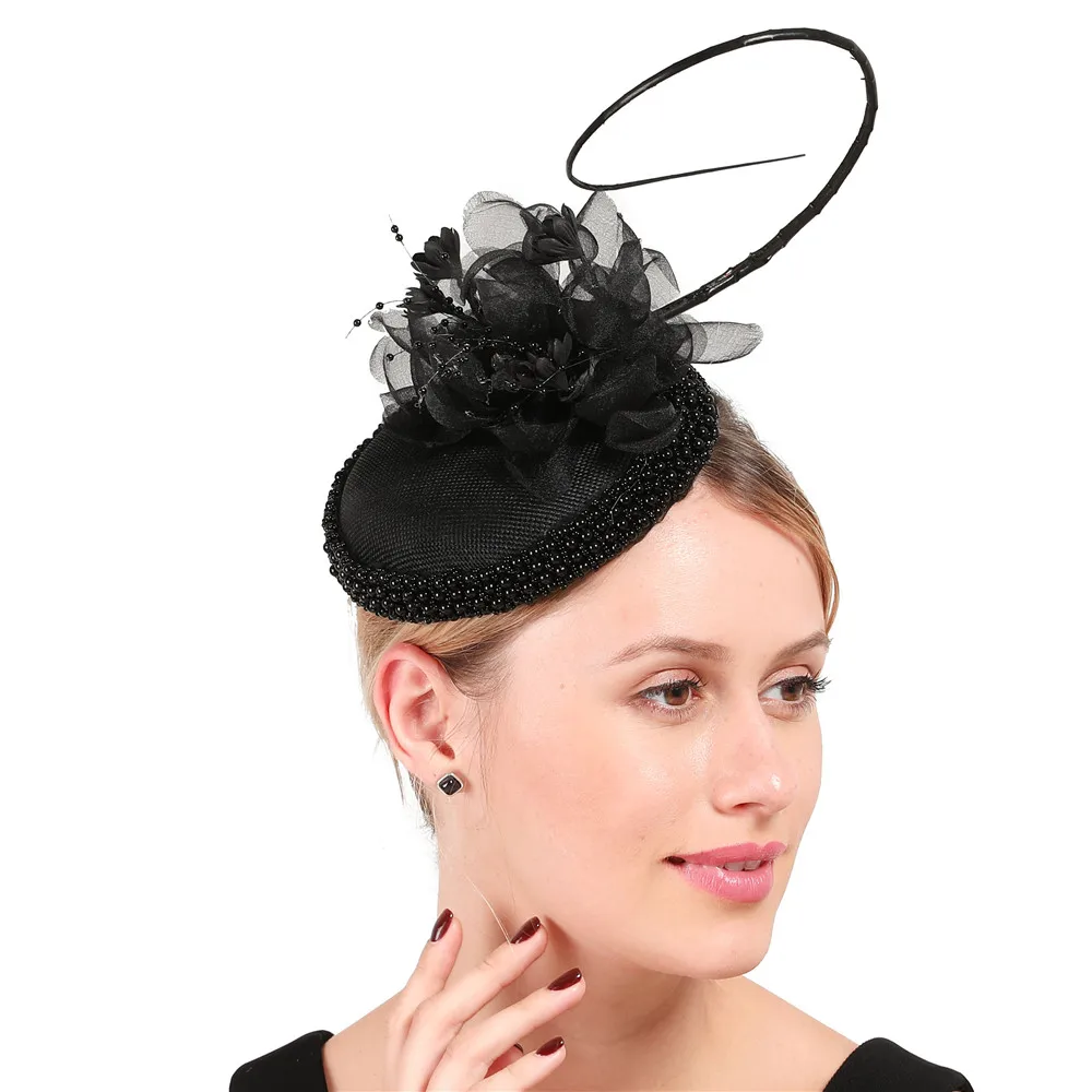 Винтажные Коктейльные церковные черные шляпы с перьями свадебные вуалетки