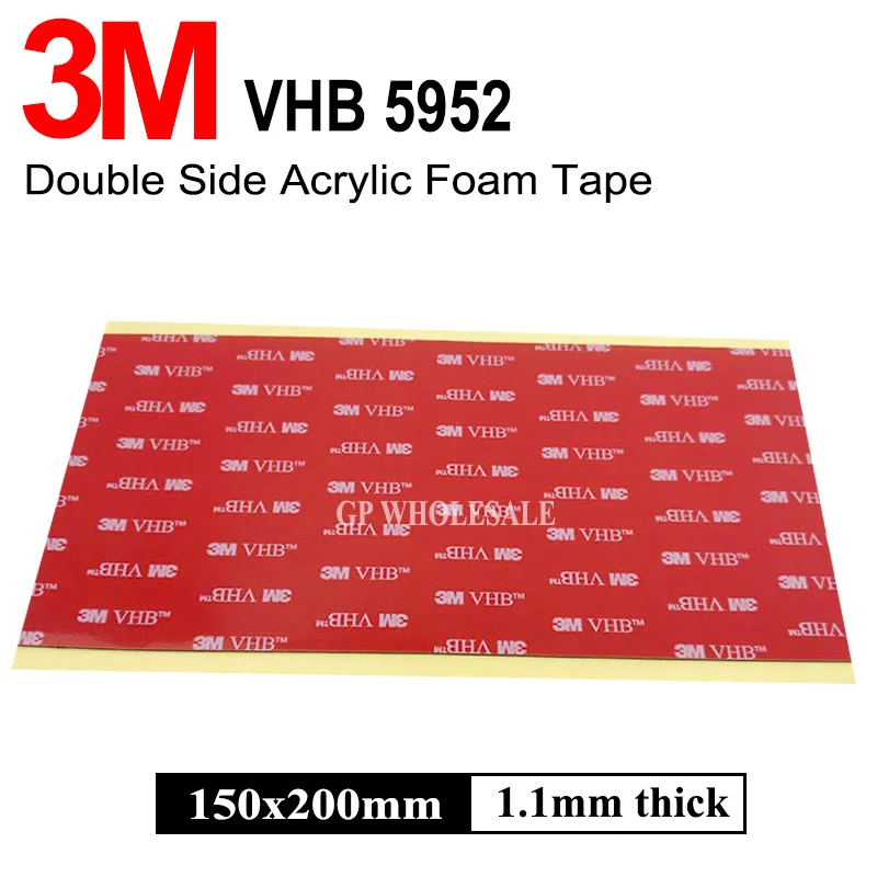 1000pcs/lot 20cmx15cmx1.1mm 3M VHB 5952 Heavy Duty Double Sided Adhesive Acrylic Foam Tape Black