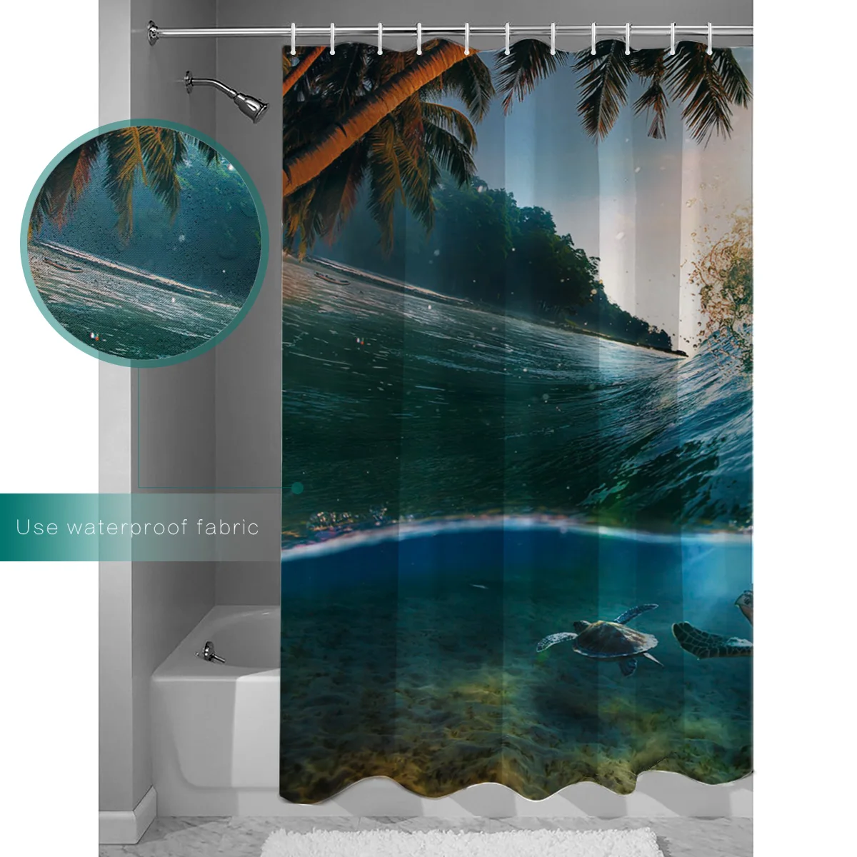 Turtle Coconut Fabric Shower Curtains Bathroom Accessories Curtain Liner Childrens Floral Girls Hotel | Дом и сад