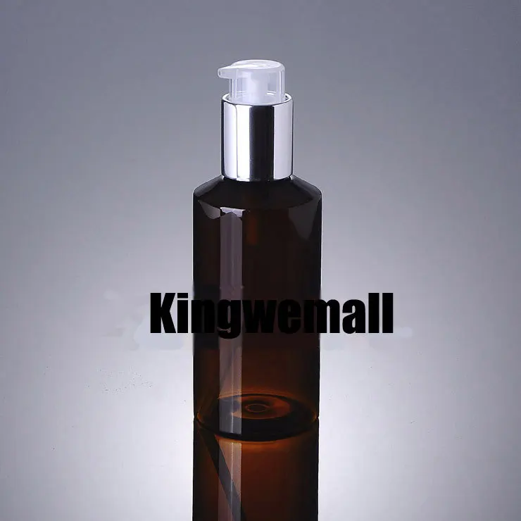 

Wholesale 300pcs/lot Capacity 150ml Empty PET Brown Bottle with Light Silver Pump For Lotion or Cosmetic Packaging XCI31