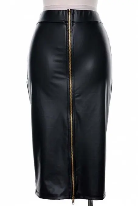 

Женская кожаная юбка-карандаш Saias Lapis Curta, черная повседневная юбка-карандаш с высокой талией и молнией спереди, большие размеры XXS-8XL