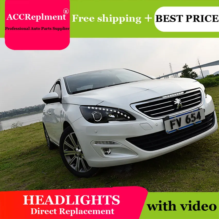 

AUTO.PRO headlights for Peugeot 408 2014-2018 car styling bi xenon lens LED light guide DRL H7 xenon headlamps for vw touareg