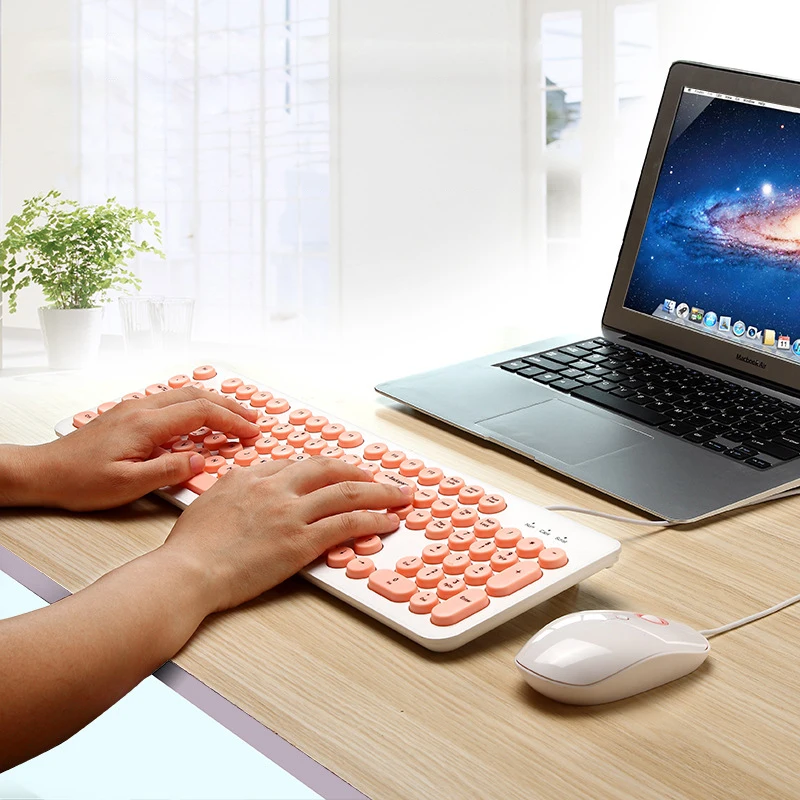 USB Проводная игровая клавиатура для девочек и мышь круглая кнопочная