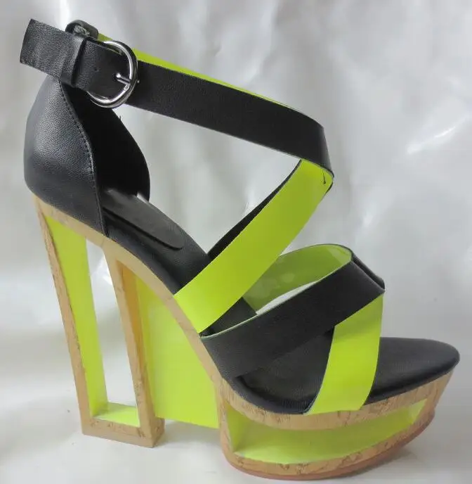 

Сандалии на платформе и высоком каблуке, пустотелые, с перекрестными ремешками, с пряжкой, с полыми деревянными ремешками, большие размеры, на заказ