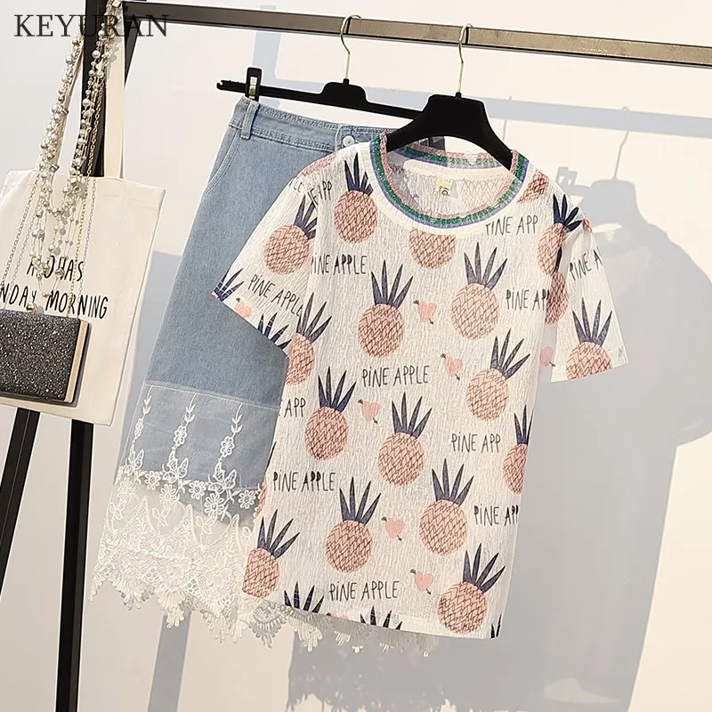 XL 5XL плюс Размеры Для женщин юбка из двух частей Комплект одежды 2019 летние ананас