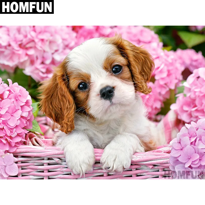 

Алмазная картина HOMFUN A00500 «Собака и цветок», вышивка крестиком из квадратных/круглых страз, 5D Декор «сделай сам», подарок