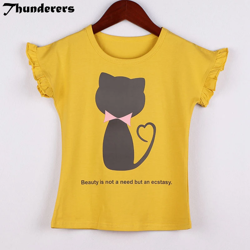 

Новинка 2018, детская одежда, футболка для мальчиков и девочек, футболка с бантом и рисунком котенка, розовая футболка, детская одежда, милая д...