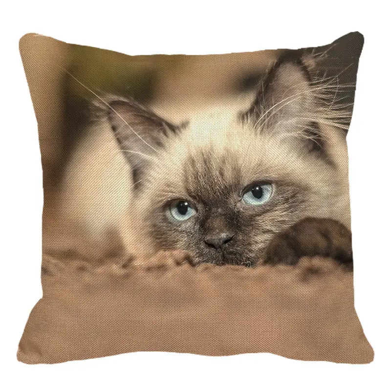 Декоративная наволочка для дивана XUNYU Cute Pet Чехол подушки с кошкой Siamese Cat льняные