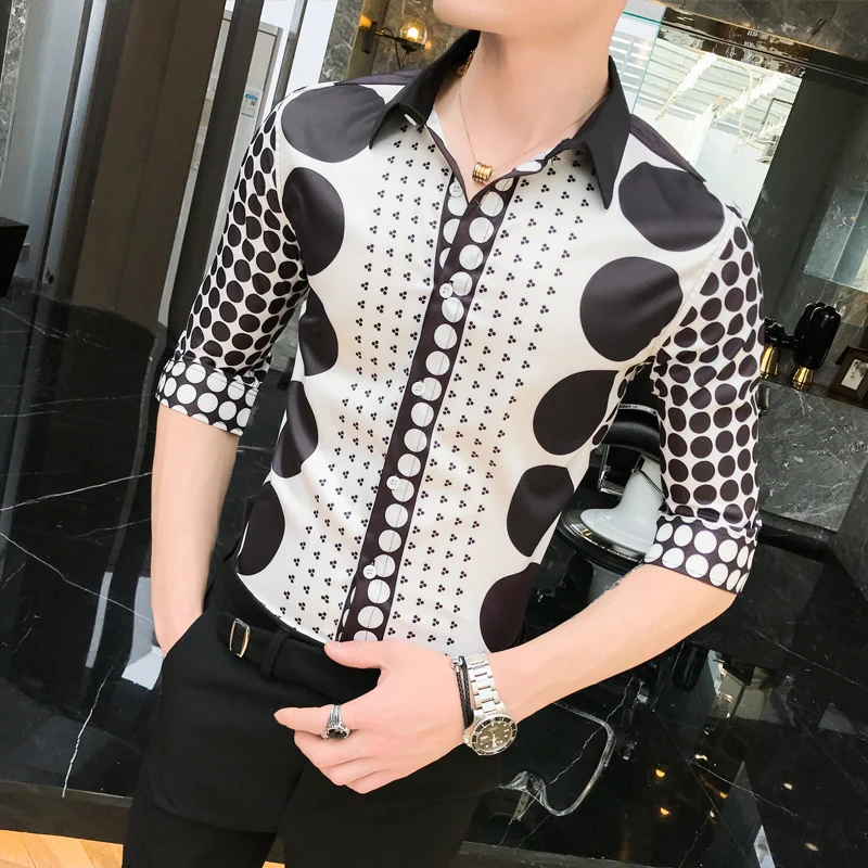 Летнее платье 2019 для мужчин Slim Fit повседневные рубашки Smart s с принтом Roupas Luxo Masculina