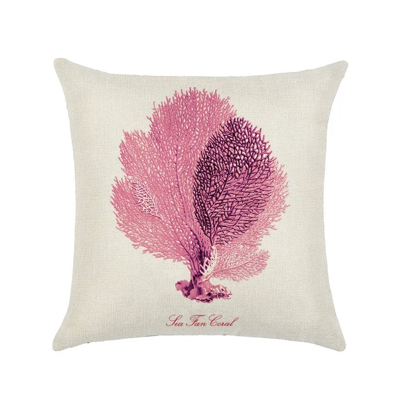 08 Marine Ocean Printed Cotton Linen Cushion Cover Starfish Seahorse Seaweed Coral Home Decorative Pillowcase for Sofa Wholesale - Цвет: 08